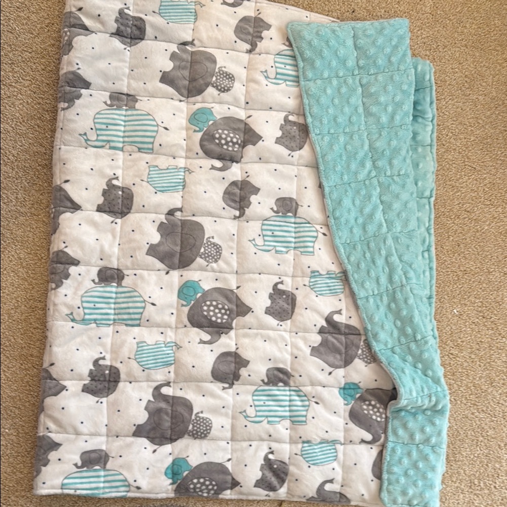 Weighted Blanket Elephant Print Baby Blanket - Teal and Grey